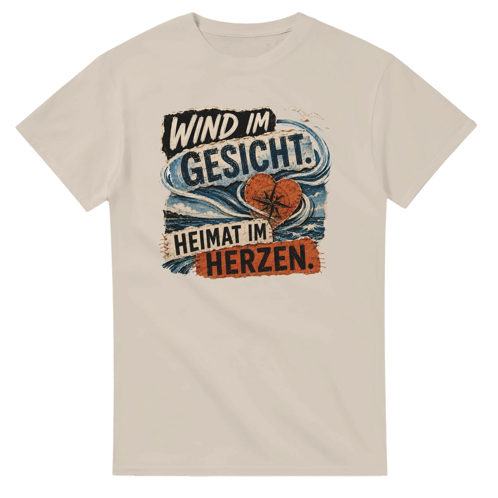 T-Shirt in Natur mit Motiv „Wind im Gesicht. Heimat im Herzen.“