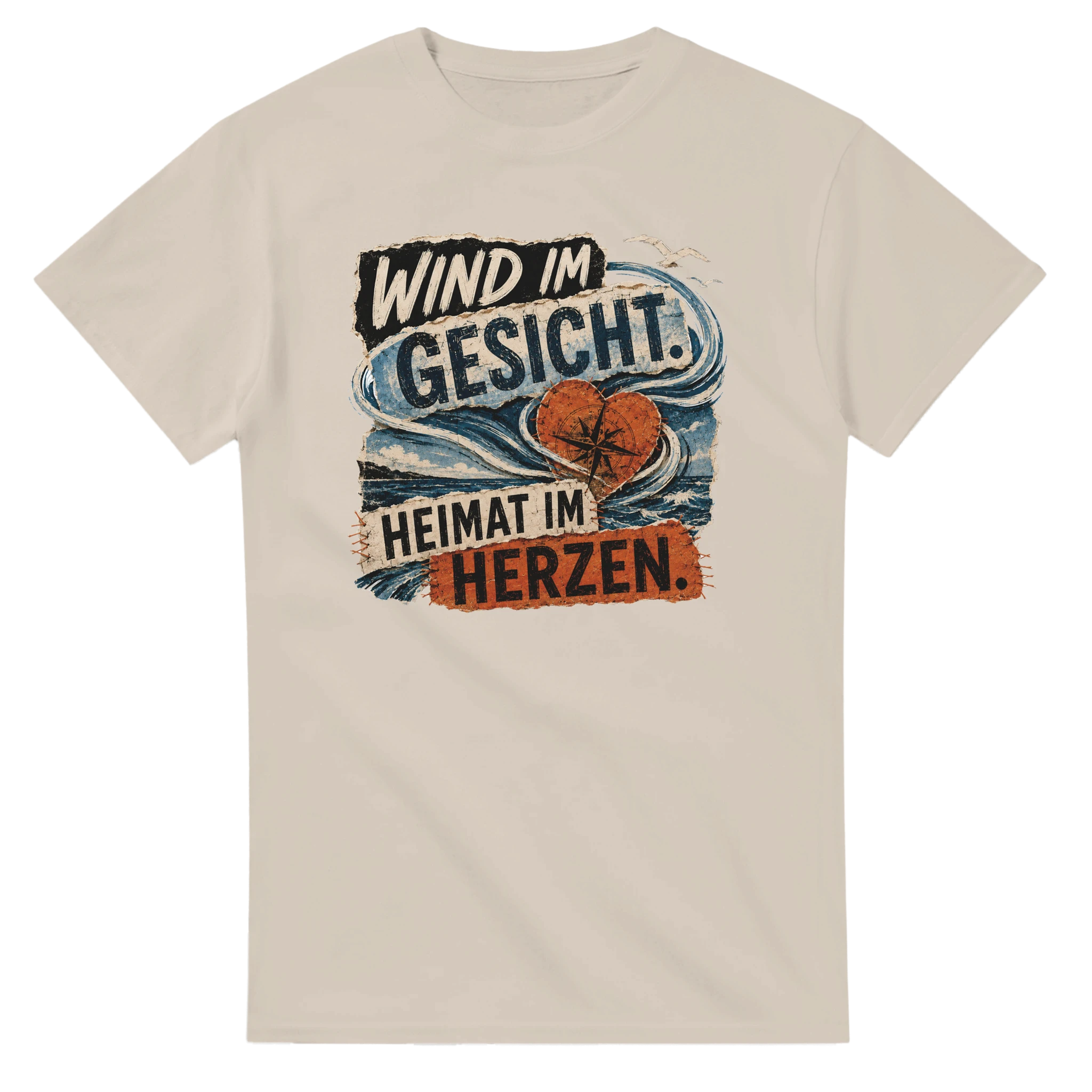 T-Shirt in Natur mit Motiv „Wind im Gesicht. Heimat im Herzen.“