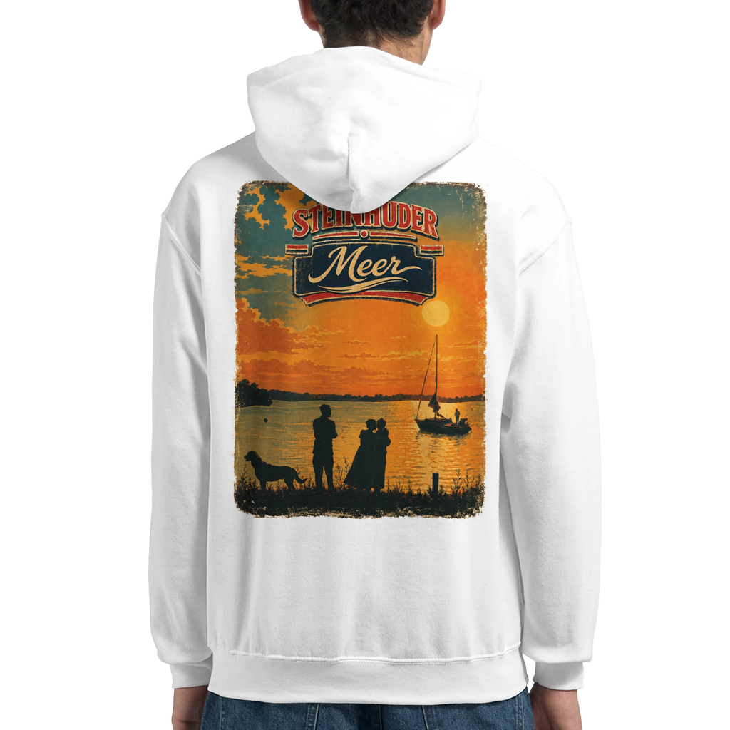 Hoodie in Weiß mit Motiv „Familie beim Sunset“