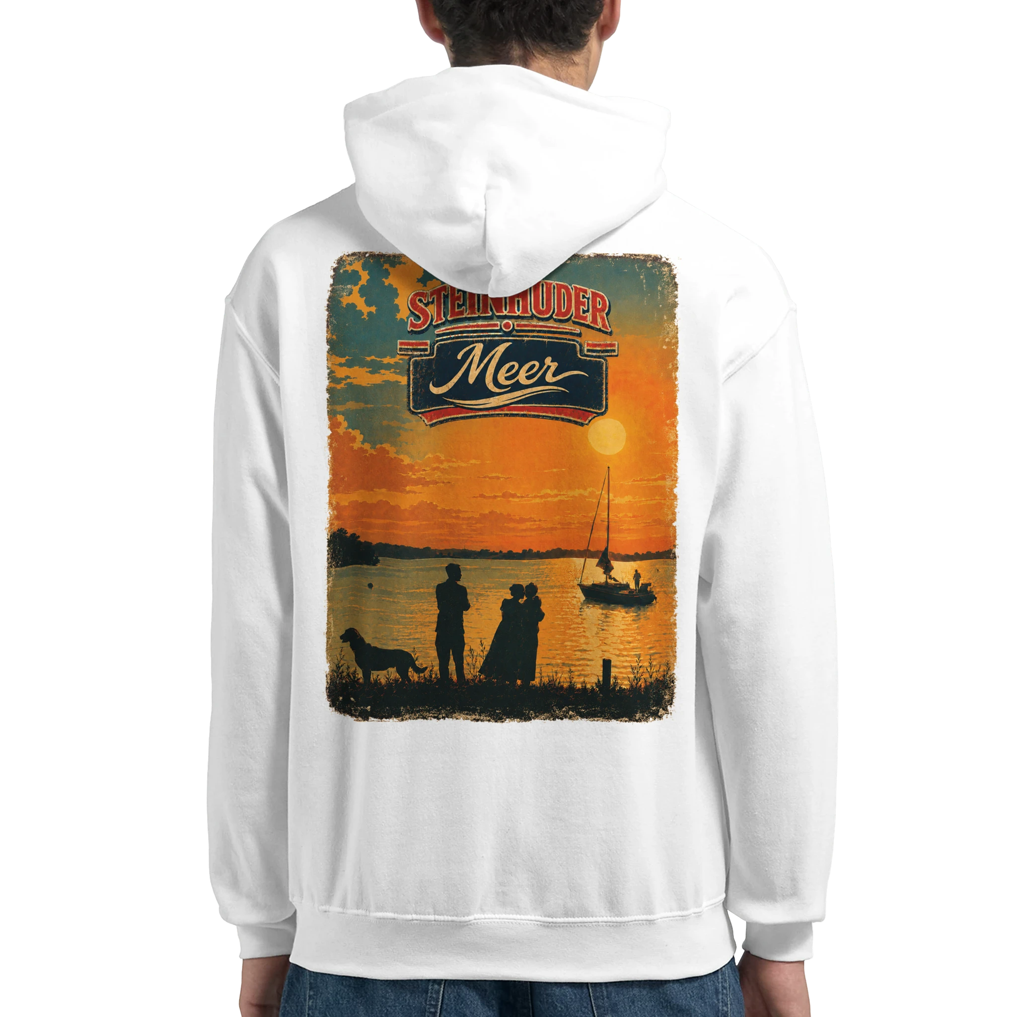 Hoodie in Weiß mit Motiv „Familie beim Sunset“