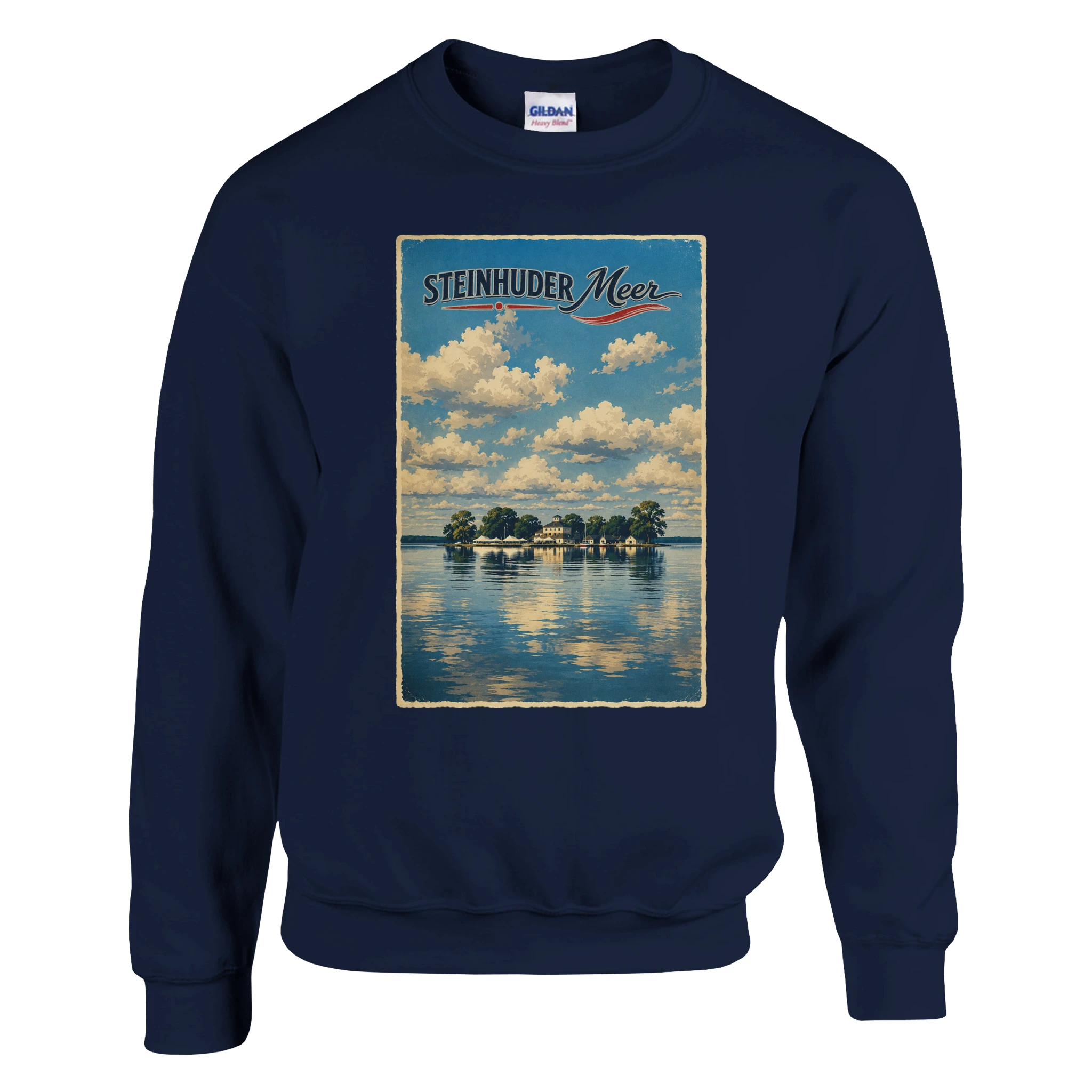 Pullover in Aschgrau mit Motiv „Wilhelmstein im Steinhuder Meer“