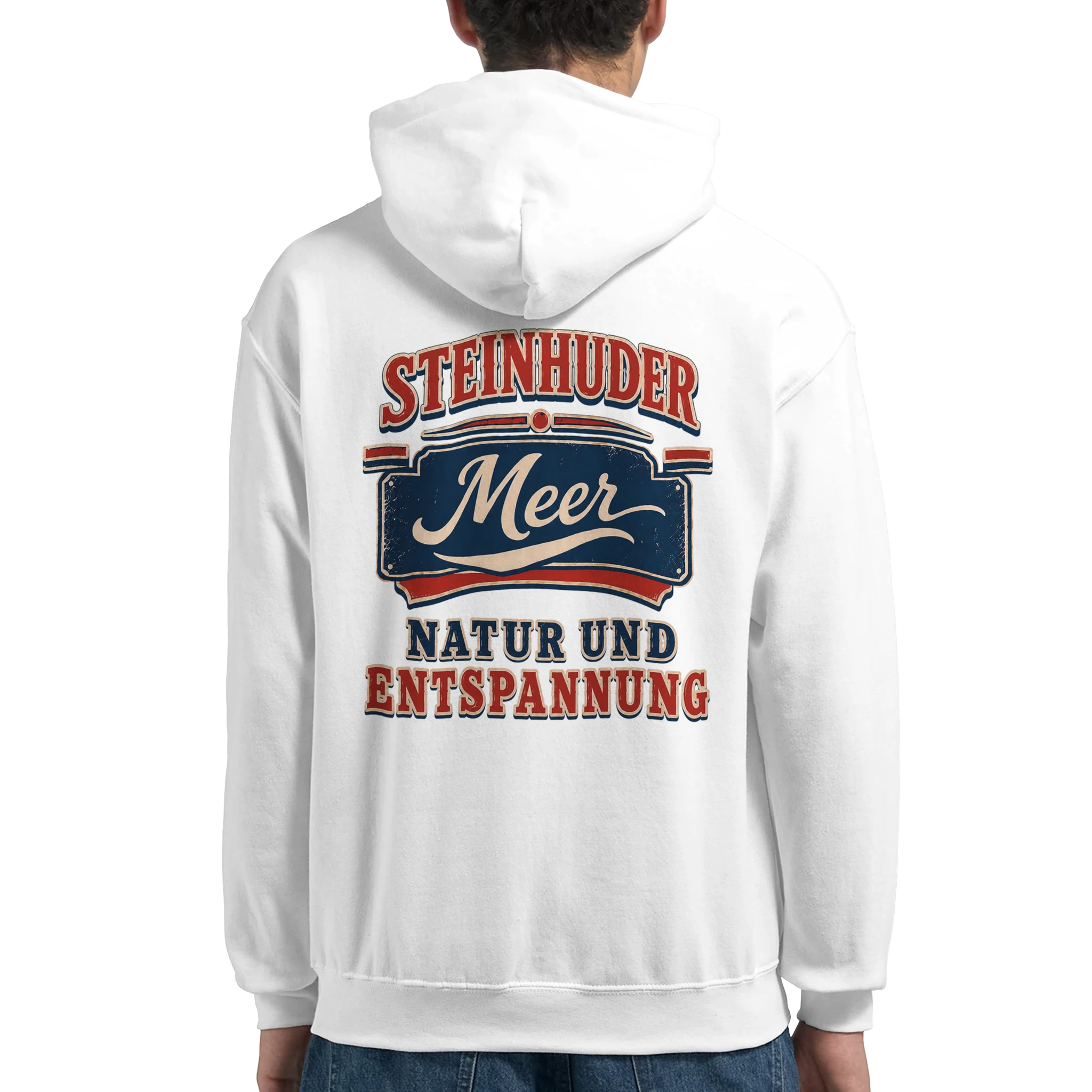 Hoodie in Weiß mit Motiv „Natur und Entspannung am Steinhuder Meer“