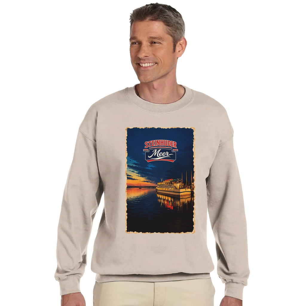 Pullover in Aschgrau mit Motiv „MS Steinhude Abendstimmung“