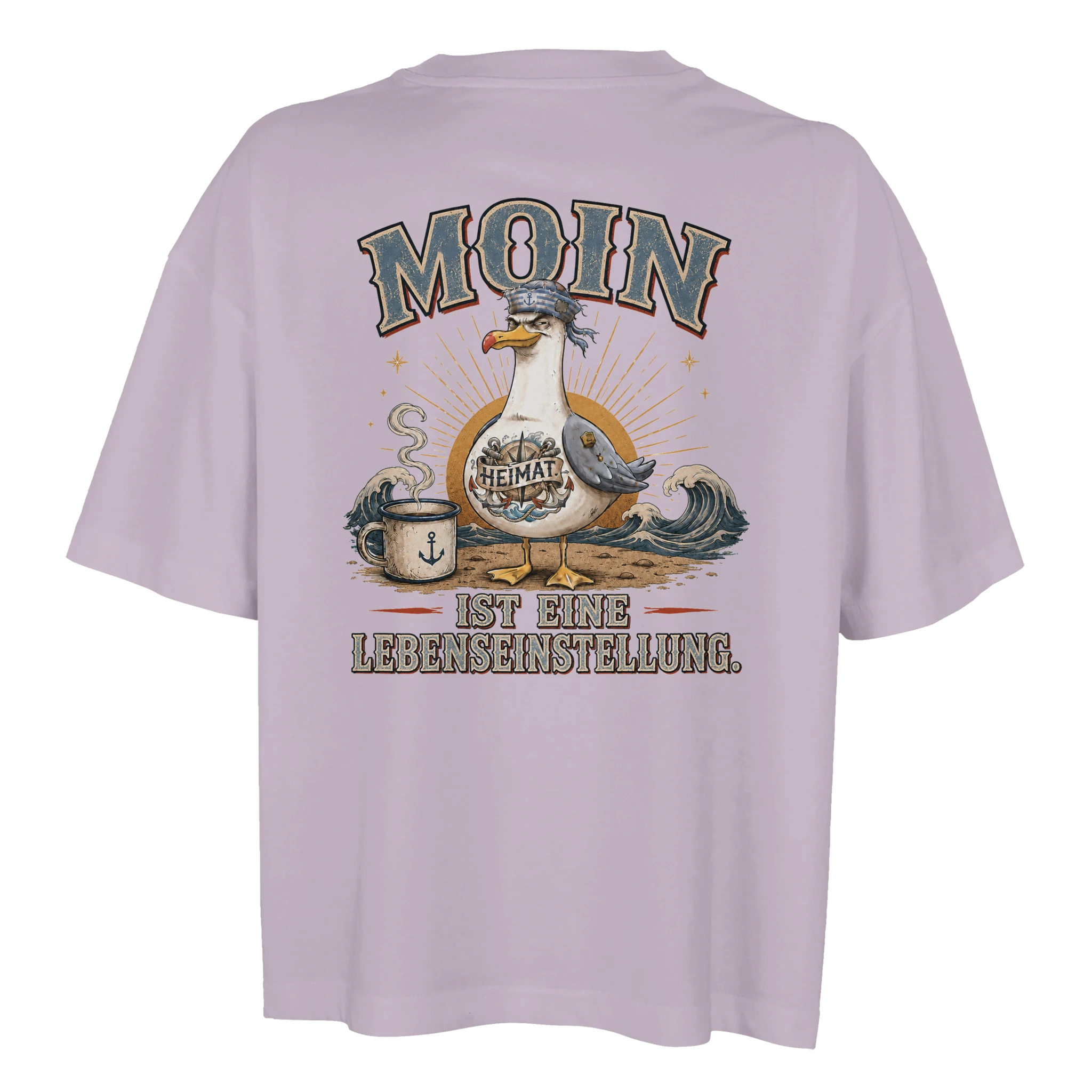 Damen-T-Shirt in Weiß mit Motiv „Moin ist eine Lebenseinstellung Möwe“