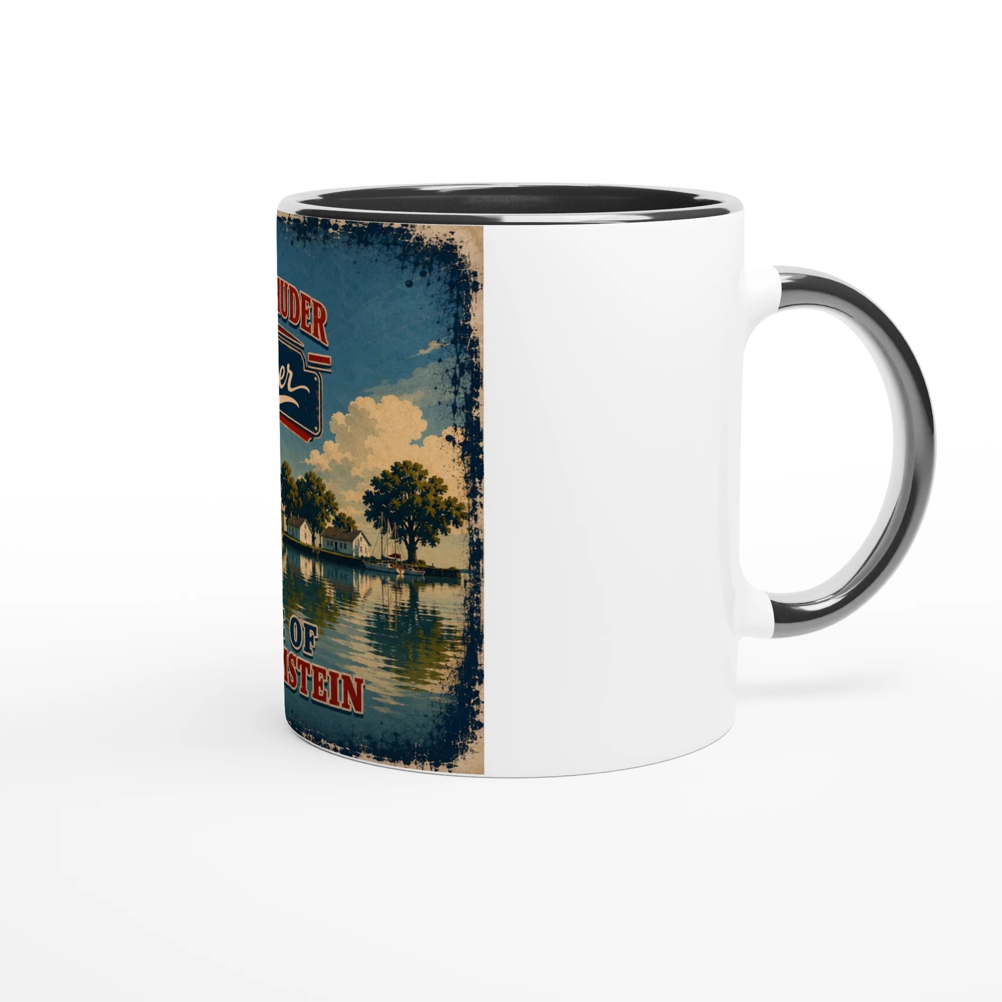 Weiße Keramiktasse mit farbiger Innenseite und Griff, 300 ml