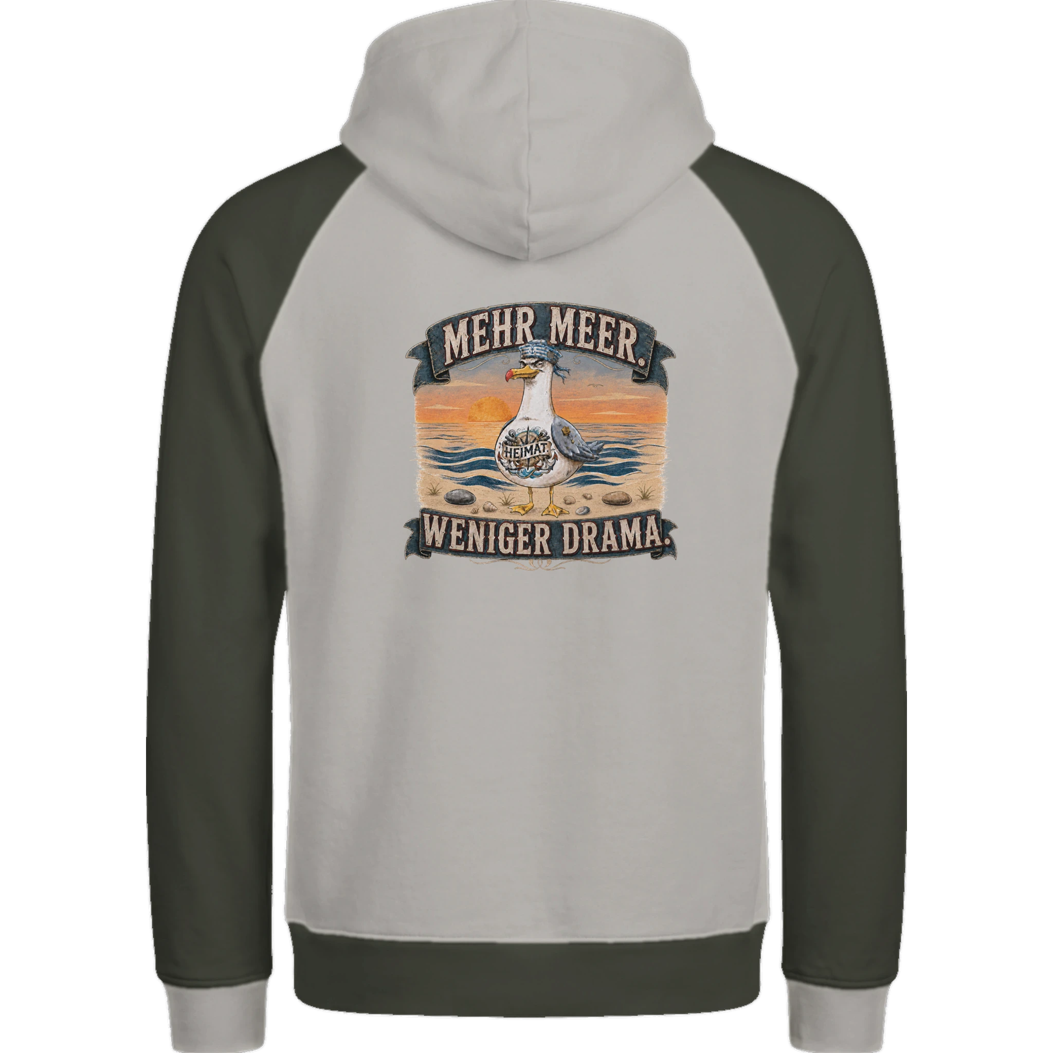 Hoodie in Ton mit Motiv „Mehr Meer. Weniger Drama.“