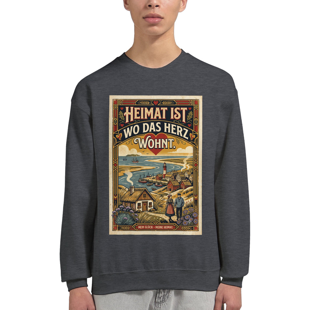 Pullover in Sand mit Motiv „Heimat ist, wo das Herz wohnt“