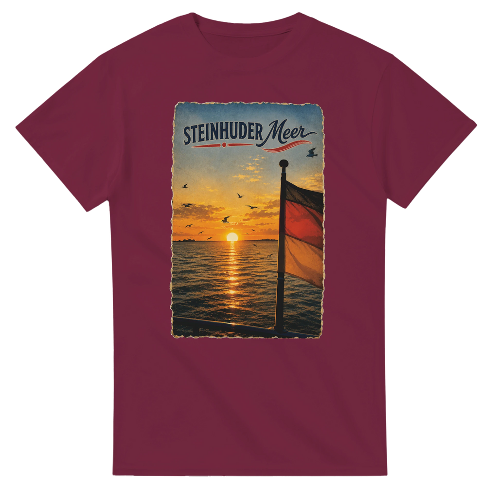 T-Shirt in Weiß mit Motiv „Flagge und Sunset“