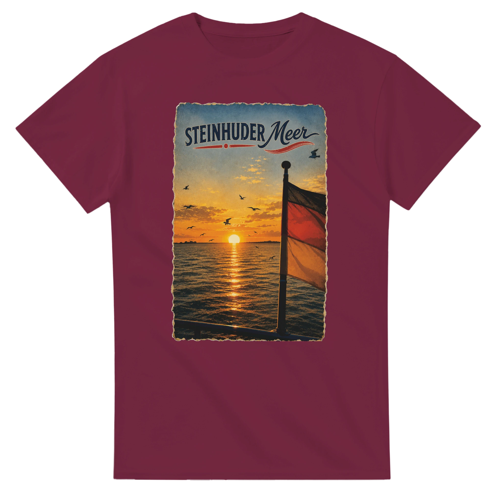 T-Shirt in Weiß mit Motiv „Flagge und Sunset“
