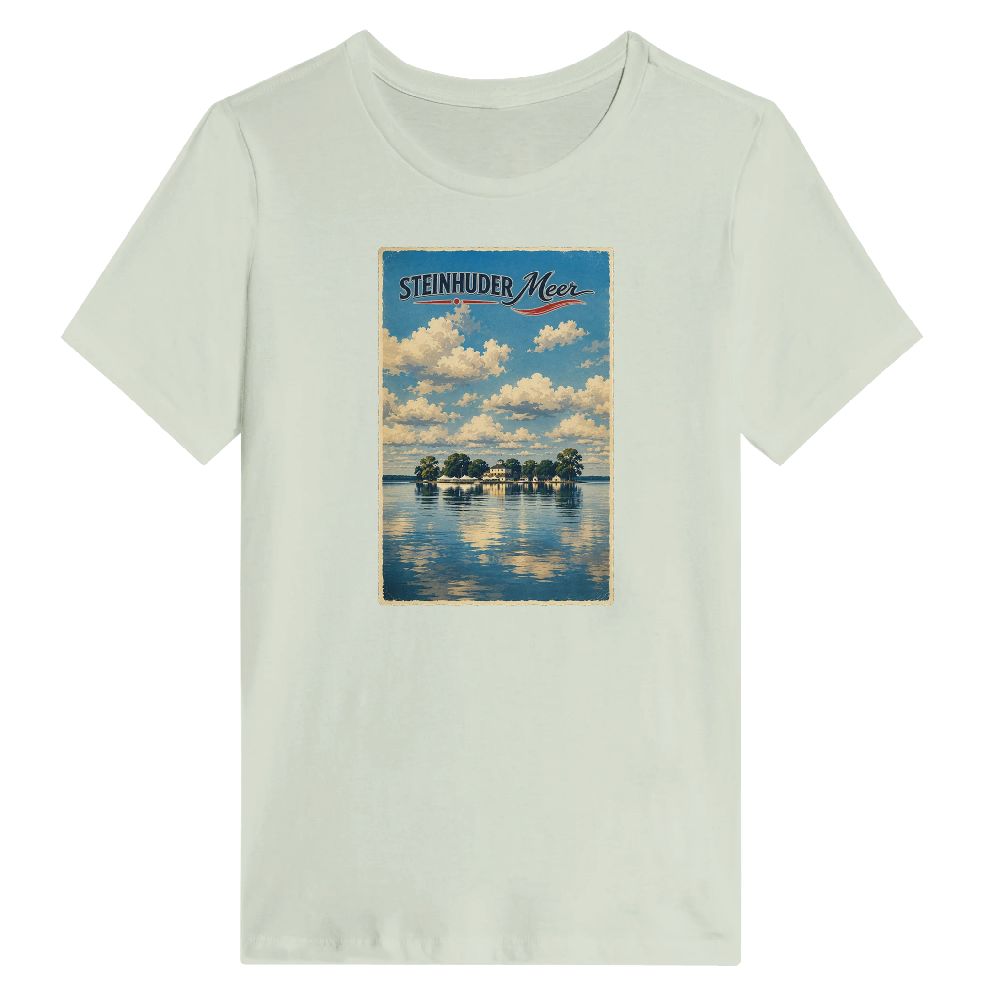 Damen-T-Shirt in Weiß mit Motiv „Wilhelmstein im Steinhuder Meer“