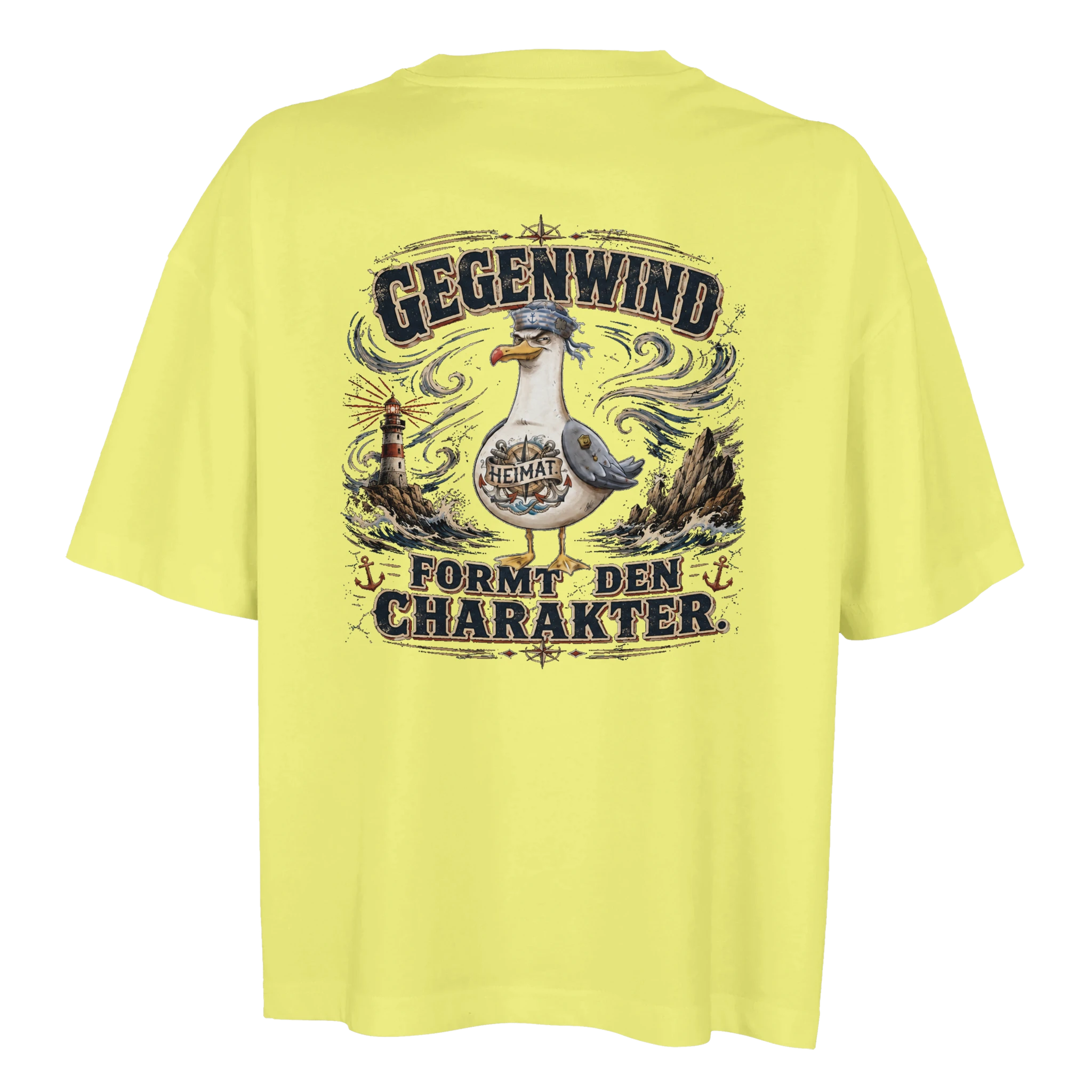 Damen-T-Shirt in Weiß mit Motiv „Gegenwind formt den Charakter“