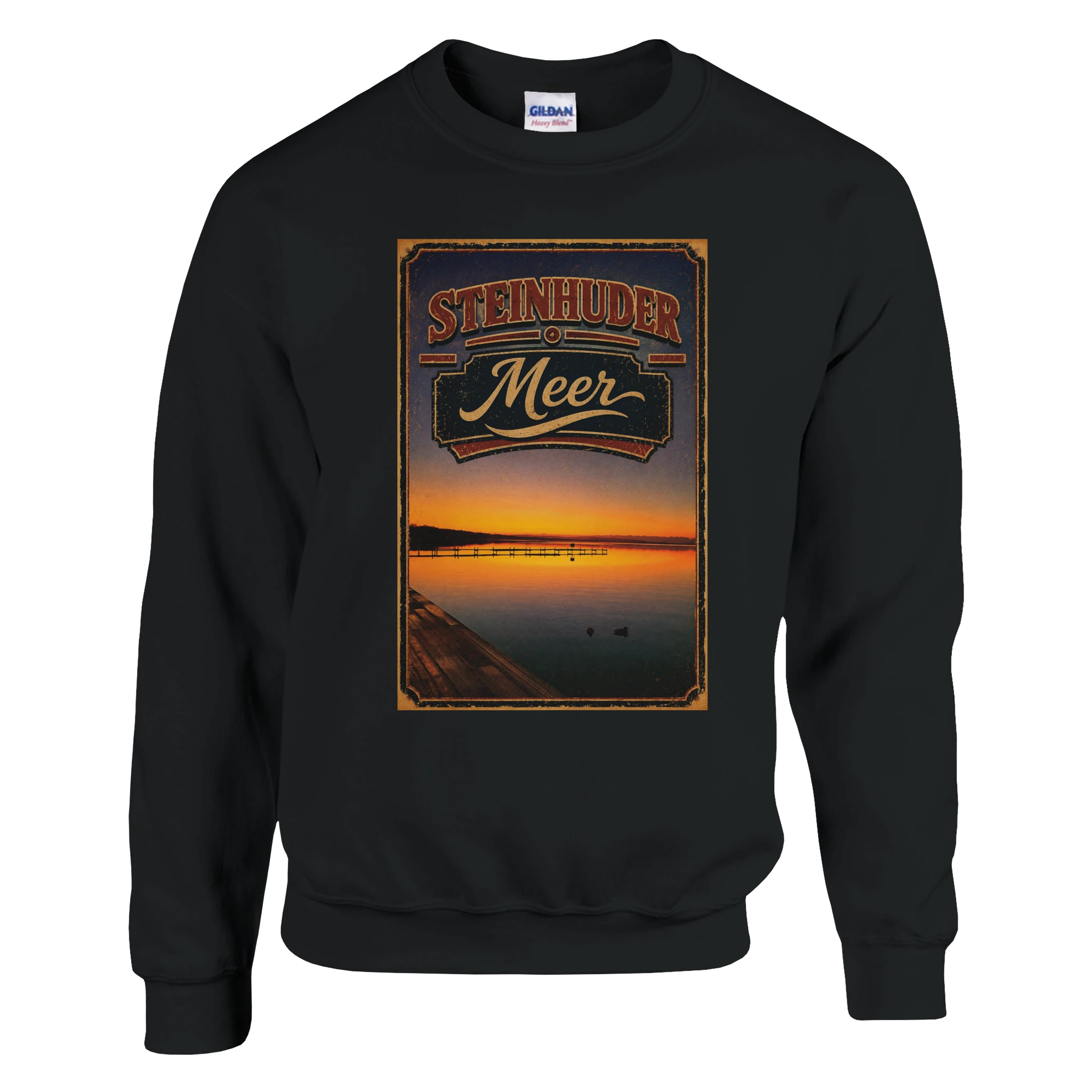 Pullover in Aschgrau mit Motiv „Steg an der Planke“